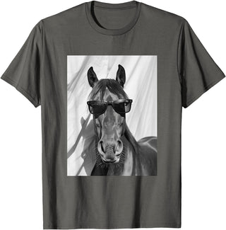 Funny Animal Photography Clothing Co. Cute Horse with Sunglasses Farm Animal Photo Booth T-Shirt - Asphalt Grey