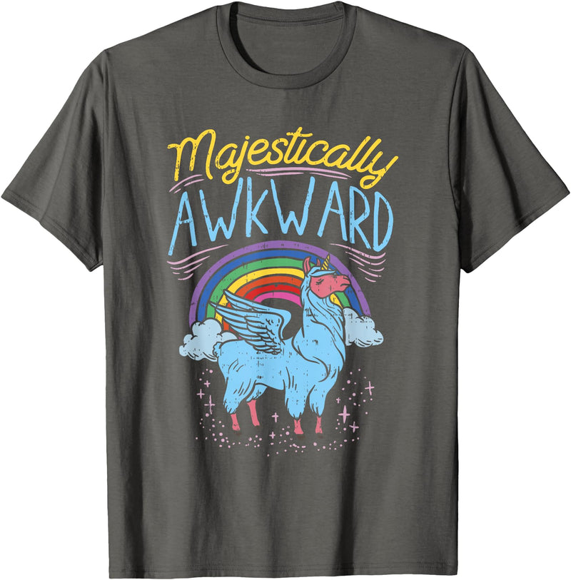 Llama Queen Birthday Party Gift Majestically Awkward Funny Llamacorn Llama Unicorn Rainbow T-Shirt - Asphalt Grey