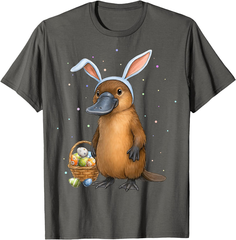 Platypus Animal Easter Rabbit Eggs Bunny Ears Cute T-Shirt in Asphalt Grey