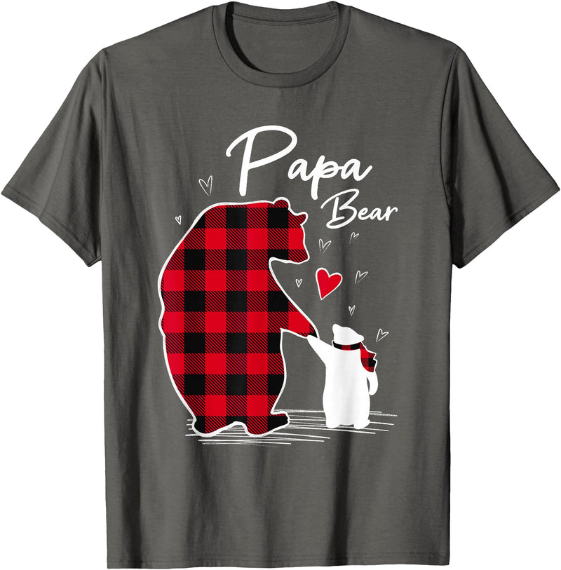 Family Bear Matching Christmas Buffalo Plaid Papa Bear Christmas Pajama Red Buffalo Plaid T-Shirt - Asphalt Grey