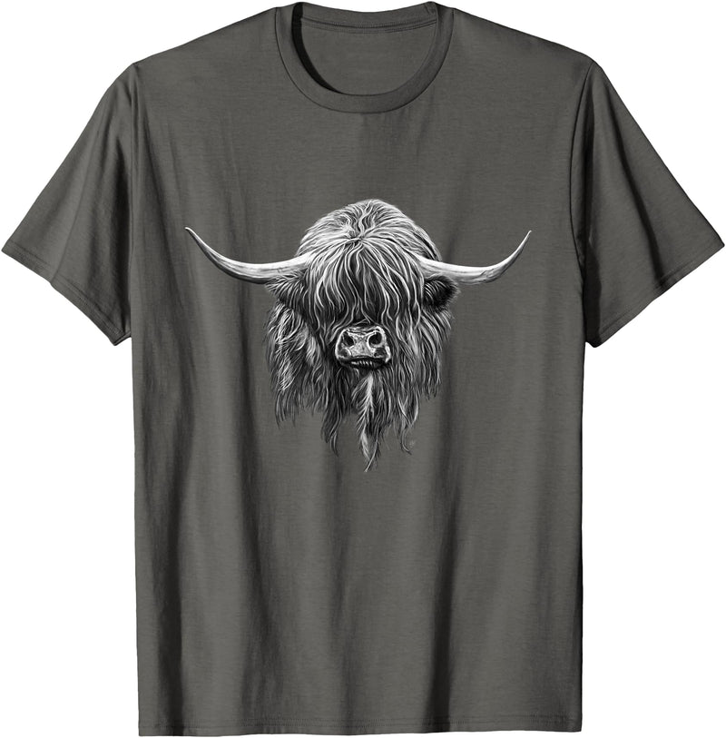 Scottish Highland Cows by brodyquixote Hamish The Scottish Highland Cow Portrait T-Shirt - Asphalt Grey