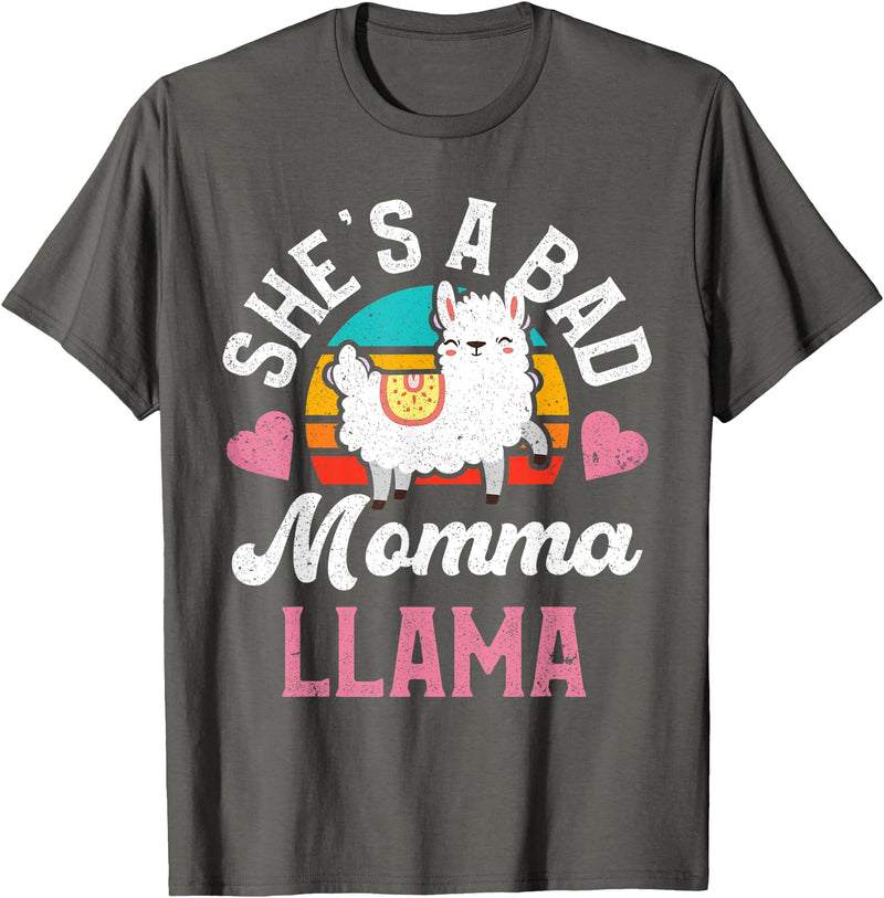 LLama Squad Shirts and Gifts Vintage Momma Llama Mom Farm Animal Llama Lover T-Shirt - Asphalt Grey