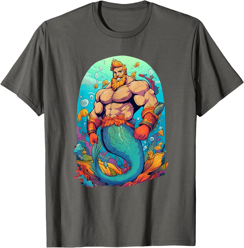 Gay Pride Merman Bear Muscle Daddy Hunk Mermaid LGBTQ Transgender Gay Muscle Dad Bear Mermaid Gay Merman T-Shirt - Asphalt Grey