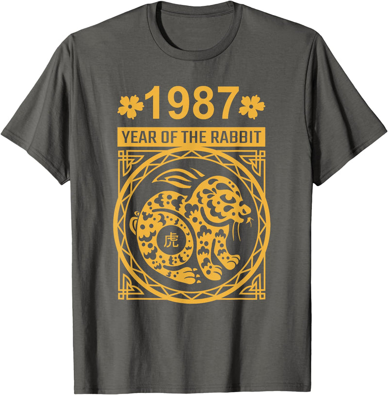 Year of the Rabbit 1987: Chinese New Year Zodiac T-Shirt in Asphalt Grey
