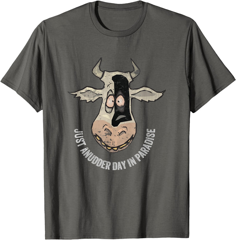 Outstanding in the Field Just Anudder Day in Paradise Funny Cow Farmer Dairy T-Shirt - Asphalt Grey
