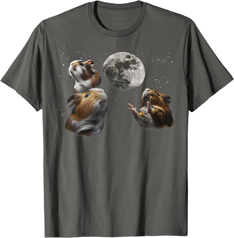 Funny Guinea Pig Lover Gifts 3 Guinea Pigs Moon Howling Funny Rodent For Men, Women, Kid T-Shirt - Asphalt Grey