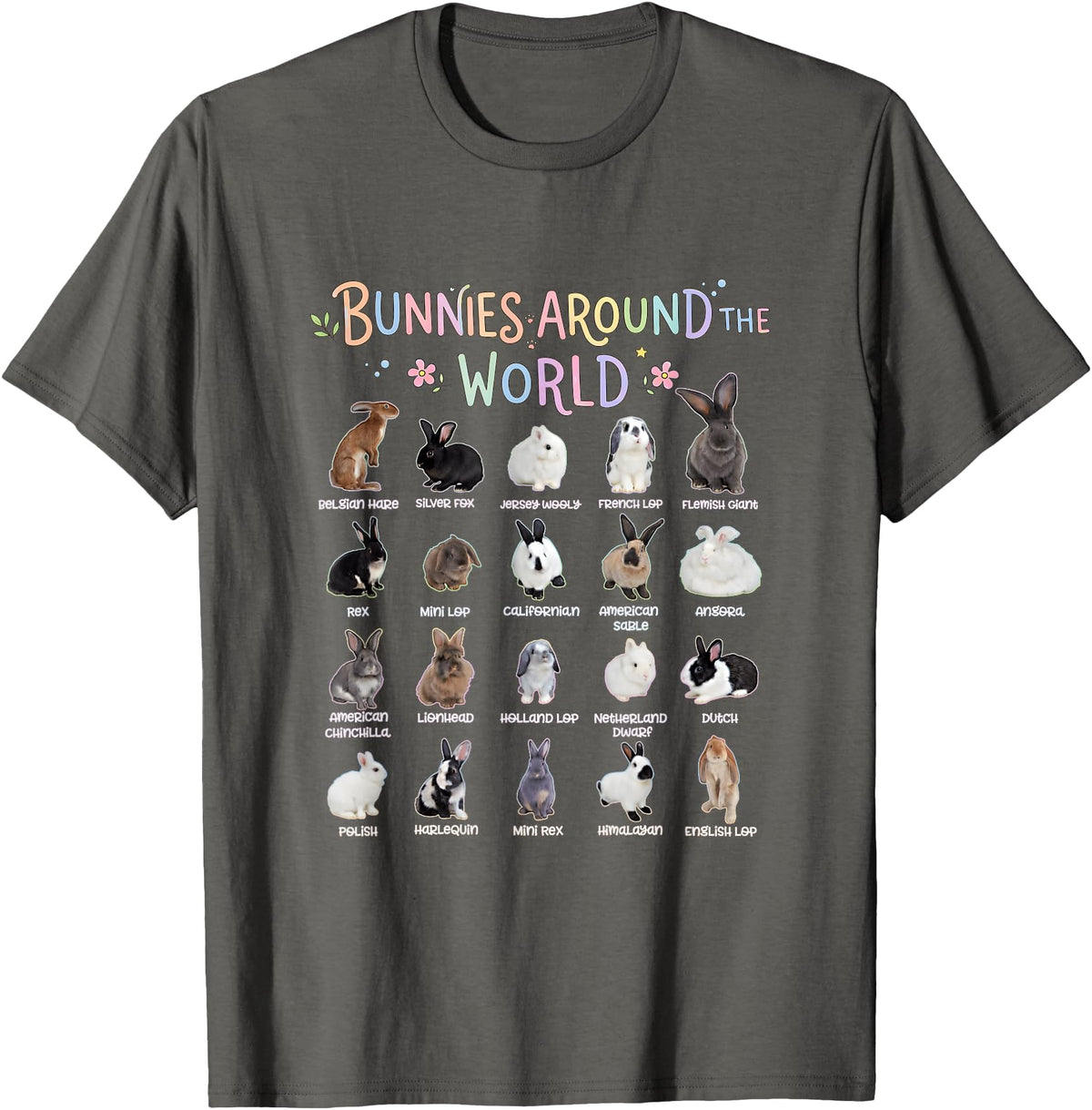 Cute Animal Rabbit Lover Bunny Graphic T-Shirt in Asphalt Grey