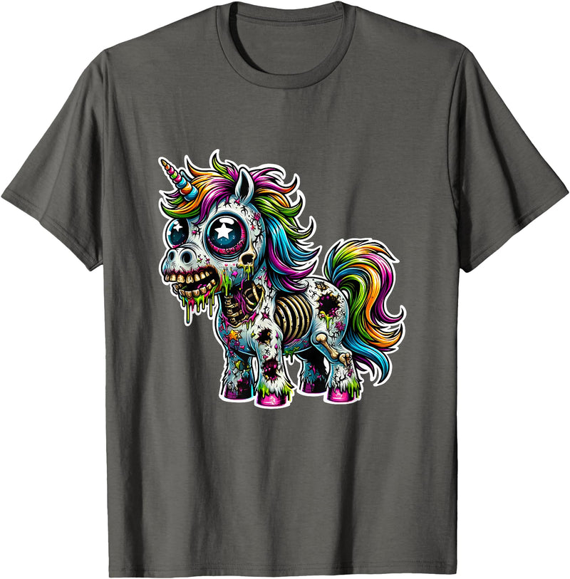 Cool Zombie Horror and Halloween Designs Scary Zombie Unicorn Scary Halloween Horror Monster Design T-Shirt - Asphalt Grey