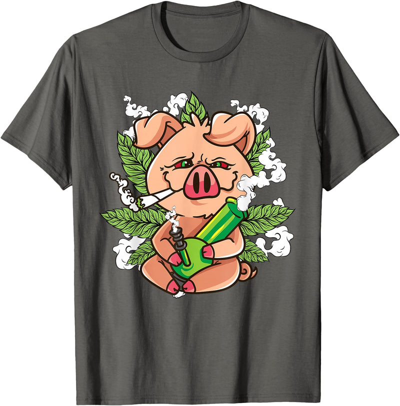 Weed Lover Gifts Funny Pot Smoker Gifts Pig Lover Pig Smoking Joint Holding Weed Bong Pig Marijuana T-Shirt - Asphalt Grey
