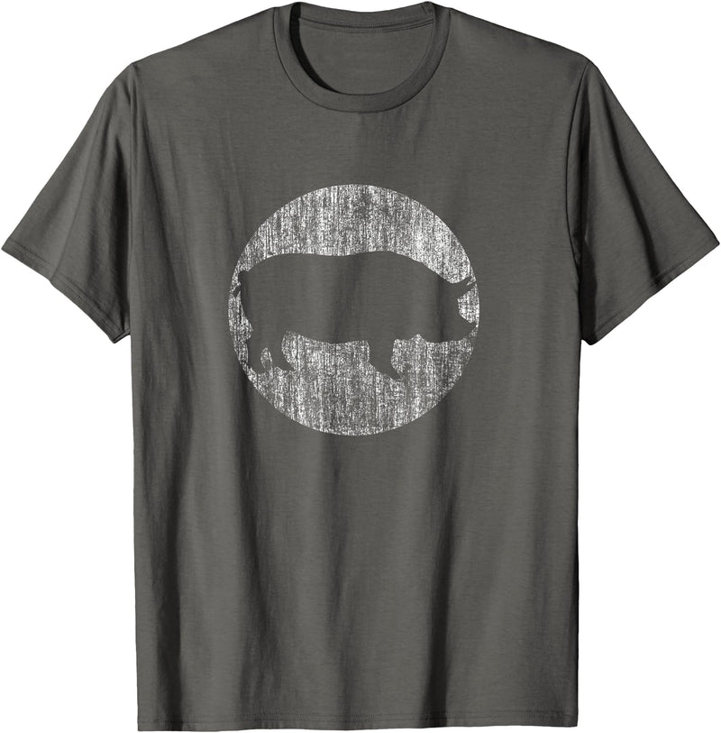 Vintage Pig Shirts - Distressed Pig Animal Print T-Shirt - Unisex-Adults & Kids - Black - Small - Short Sleeve - Classic Fit - Asphalt Grey