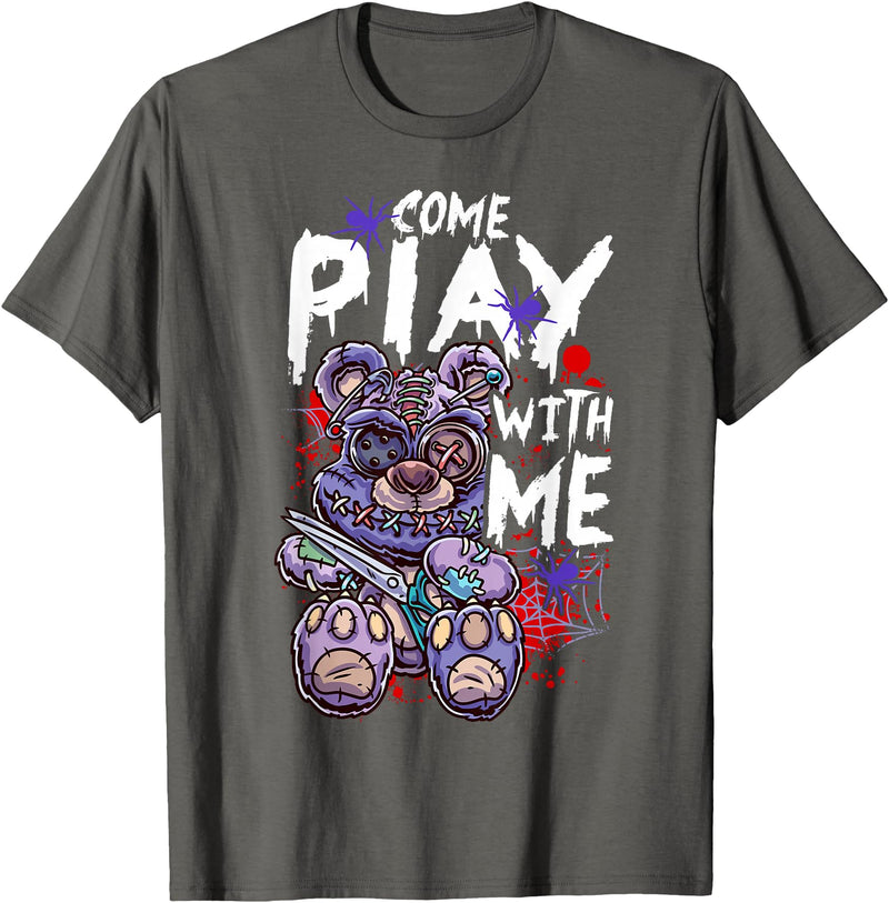 Halloween Gifts & Halloween Shirts by NLTS Scary Killer Teddy Bear Pastel Goth Style Creepy Kawaii T-Shirt - Asphalt Grey