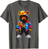 Hip-Hop Teddy-Bear Aesthetic Urban StreetWear Co. Hip-Hop Teddy-Bear Colorful Teddybear with Hoodie Graphic T-Shirt - Asphalt Grey