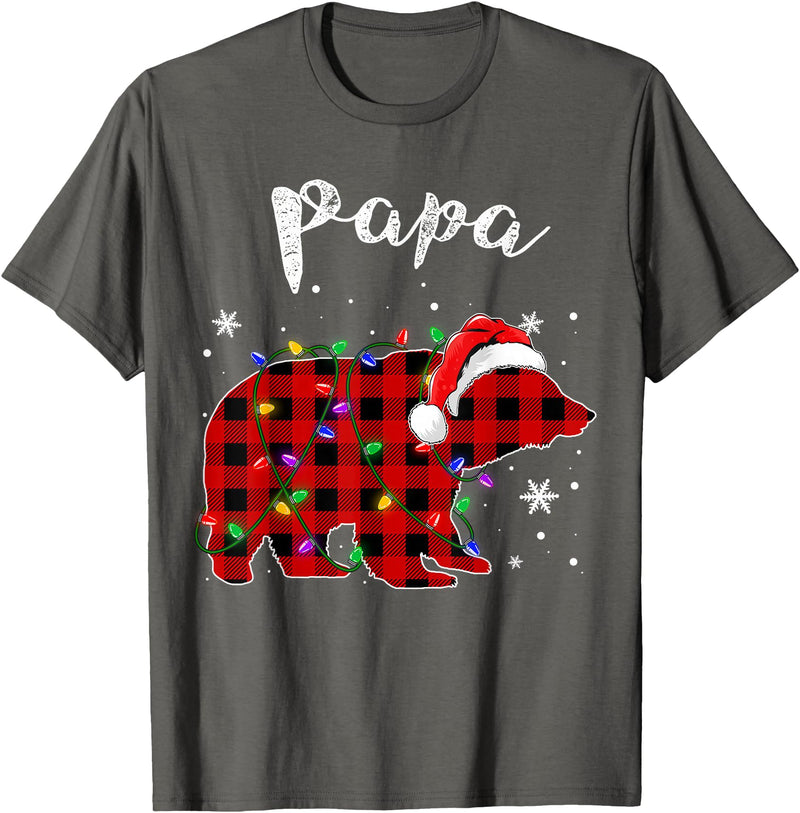 Red Plaid Papa Bear Buffalo Matching Family Pajama Christmas T-Shirt - Asphalt Grey