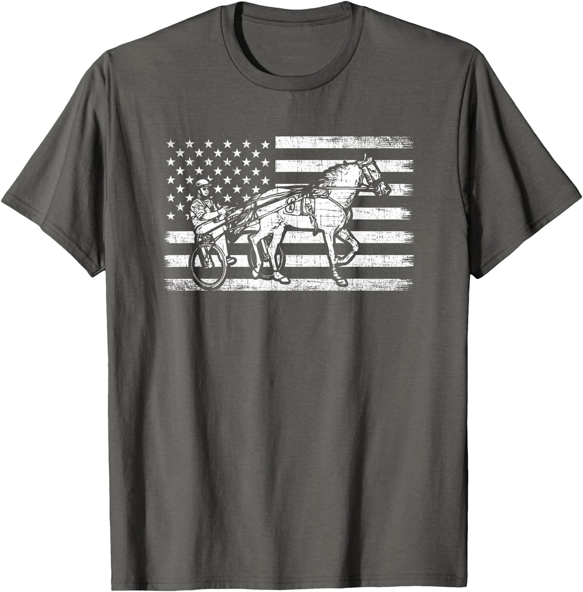 horse racing gifts Harness racing american flag, horse harness racing T-Shirt - Asphalt Grey