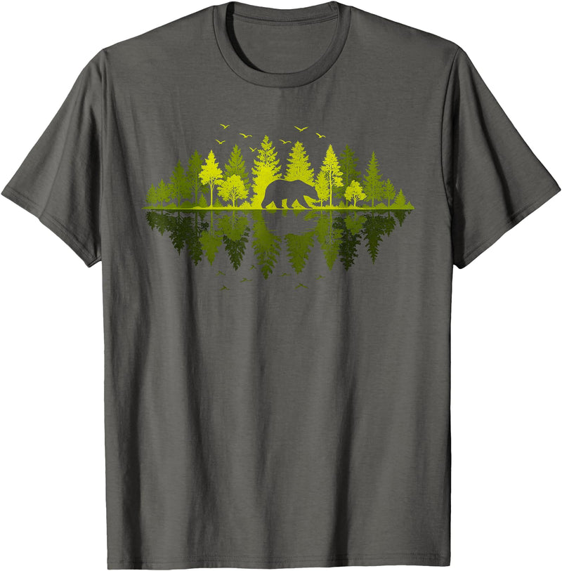 Outdoor Tree Tee Trees Reflection Wildlife Nature Animal Bear Outdoor T-Shirt - Asphalt Grey