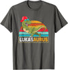 Lukas Name Gifts Boy Named Lukas Lukas Saurus Dinosaur Boy Lukas Name T-Shirt - Asphalt Grey