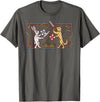 Medieval Rabbit & Dog Sword Fighting Cute Vintage Retro T-Shirt in Asphalt Grey