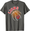 LIONS TEES CO Lions Basketball Red Lion Pride School Spirit Lion Mascot T-Shirt - Asphalt Grey