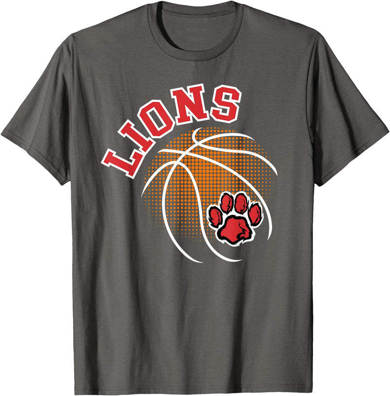 LIONS TEES CO Lions Basketball Red Lion Pride School Spirit Lion Mascot T-Shirt - Asphalt Grey