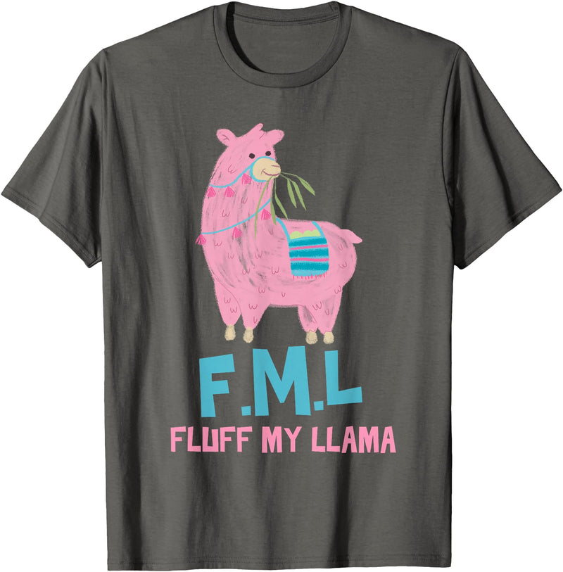 BlueTonic Animals FML Fluff My Llama Cute Animal T-Shirt - Asphalt Grey