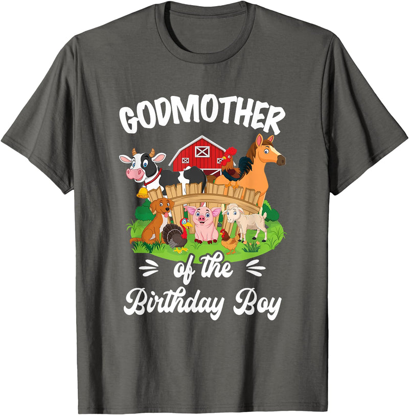 Vintage Retro Birthday Godmother Of The Birthday Boy Party Cow Farm 1St Birthday T-Shirt - Asphalt Grey