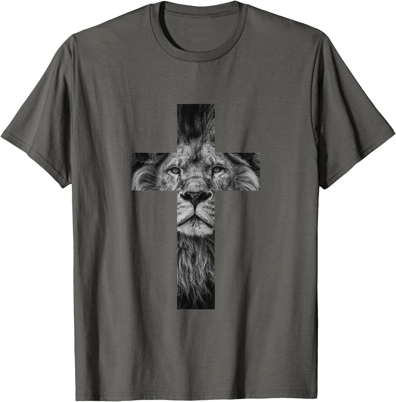 Christian Faith Gift Ideas Lion Cross King Lord Jesus Bible Judah T-Shirt - Asphalt Grey