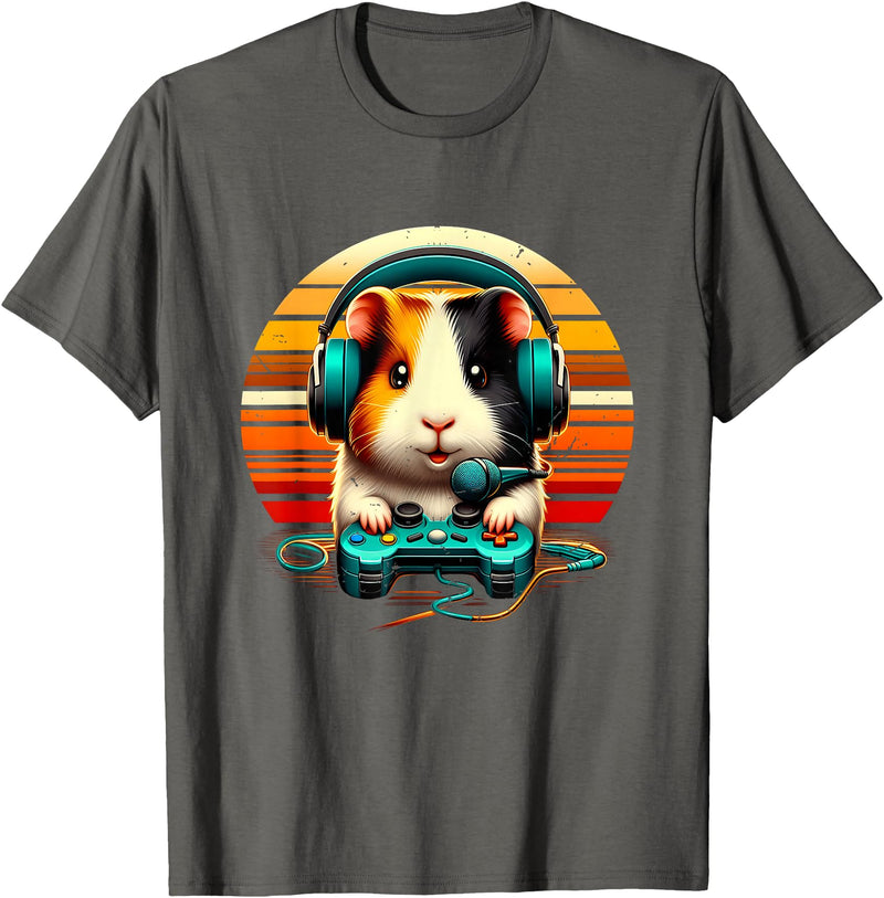 Guinea Pig Gamer Video Gaming Headphone Guinea Pig Gamer Video Gaming Animal Headphone Gamepad T-Shirt - Asphalt Grey