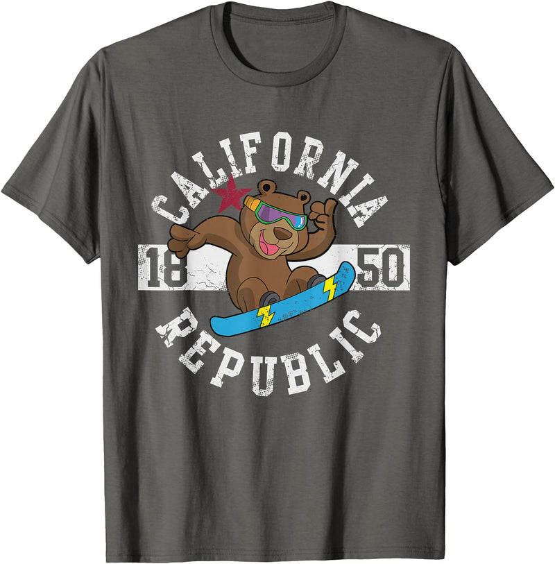 California Gift Kids Boys Girls Men Women Mom Dad California Republic Bear Snowboarder Snowboarding Snowboard T-Shirt - Asphalt Grey