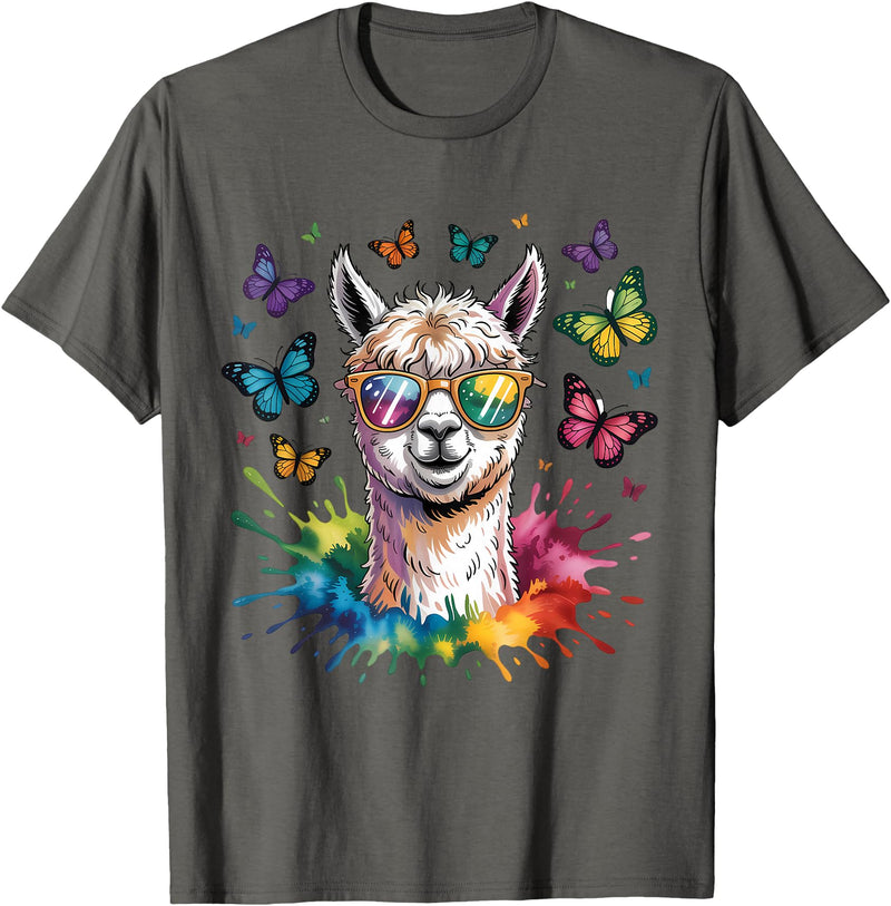 Funny Llama Lover Graphics Cute Llama with Sunglasses Animal Art Graphic Funny Alpaca T-Shirt - Asphalt Grey