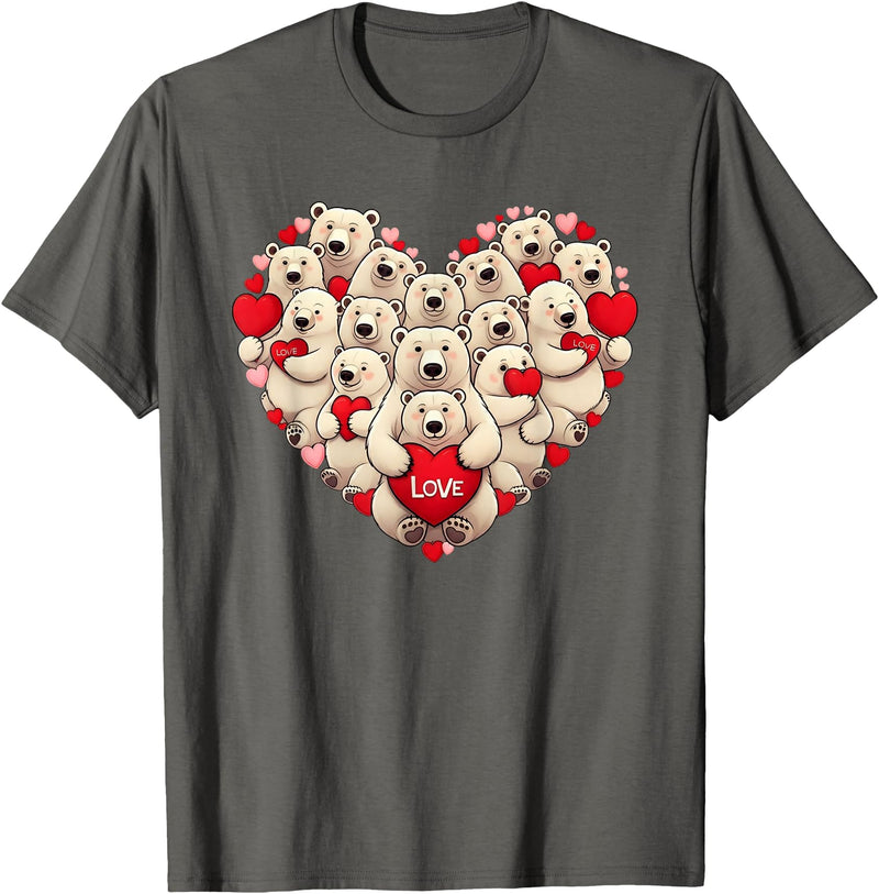 Cute Polar Bear Lovers Valentine Costume Women Men Funny Polar Bear Heart Valentine Polar Bear Womens Mens Kids T-Shirt - Asphalt Grey