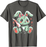 Creepy Cute Bunny Rabbit Alt Goth Grunge Horror Aesthetic T-Shirt (Black) in Asphalt Grey