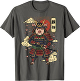 Samurai Pig Anime Japan Pig Samurai Japanese Warrior T-Shirt - Asphalt Grey