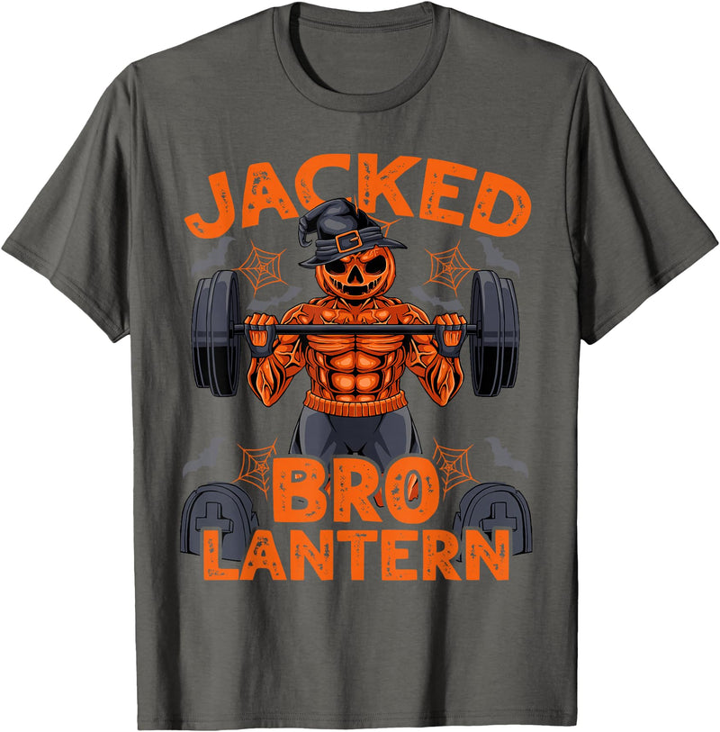 Halloween Muscle BodybuildIng Jack O'Lantern Jacked Bro Lantern Halloween Pumpkin Weightlifting Gym Men T-Shirt - Asphalt