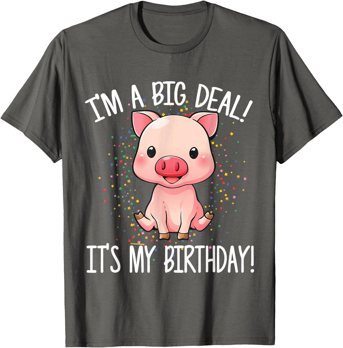 I'm A Big Deal It's My Birthday Apparel Co I'm A Big Deal It's My Birthday Funny Birthday with Pig T-Shirt - Asphalt Grey