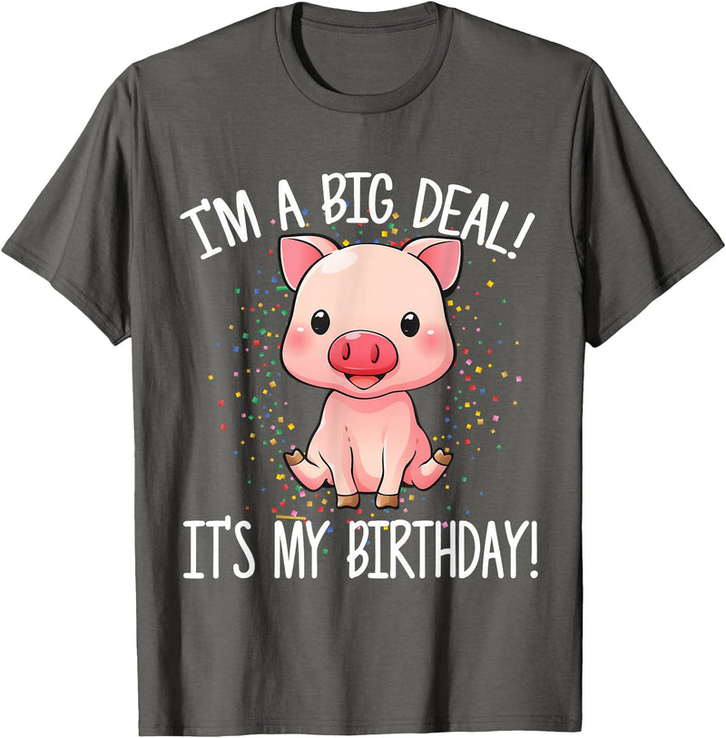 I'm A Big Deal It's My Birthday Apparel Co I'm A Big Deal It's My Birthday Funny Birthday with Pig T-Shirt - Asphalt Grey