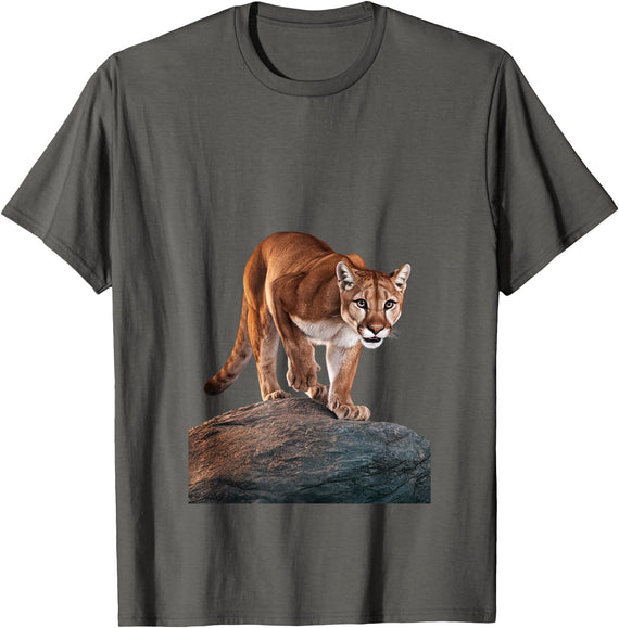 Mountain Lion Prowling and almost about to attack Mountain Lion on The Hunt and About to Pounce T-Shirt - Asphalt Grey