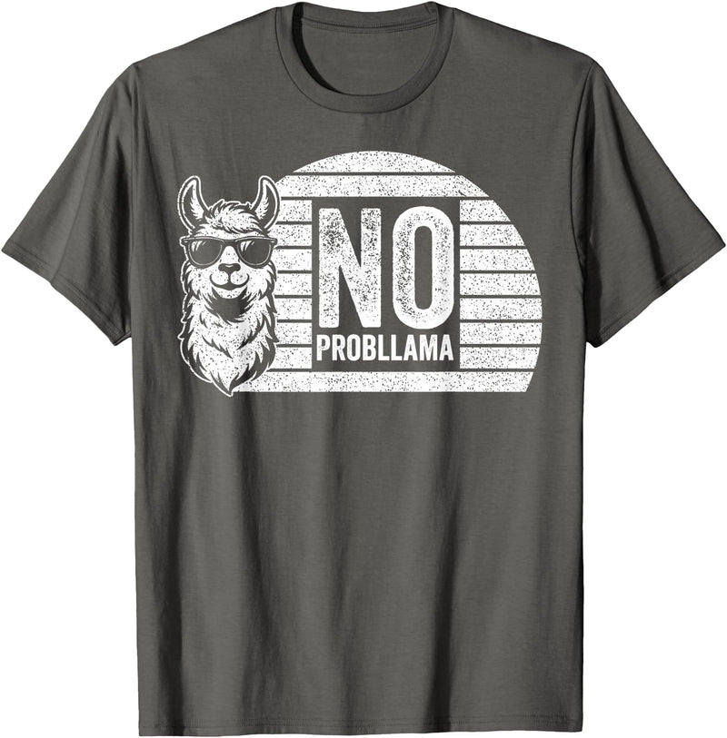 Teetro No Probllama Cool Llama Sunglasses Humor Animal T-Shirt - Asphalt Grey