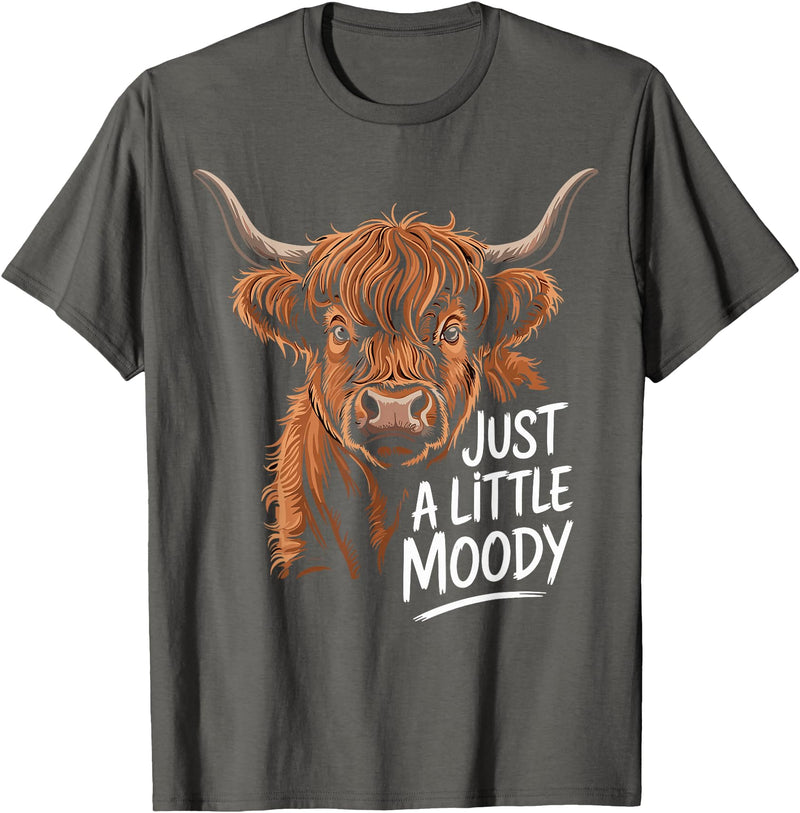 Scottish Highland Cow Lovers men woman kids Highland Cow Just A Little Moody Flower Cattle Hairy Cow T-Shirt - Asphalt Grey