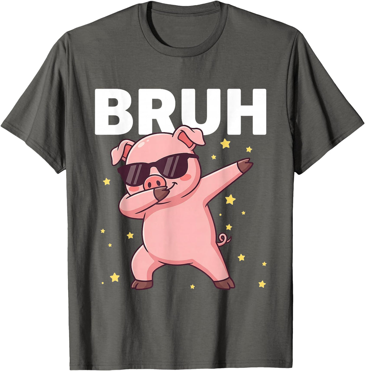 Funny Dabbing Pig Tee for Men Women Kids Bruh Dabbing Pig Sunglasses Funny Pig Dabbing Cute Animal T-Shirt - Asphalt Grey