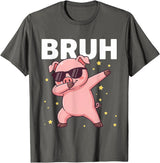 Funny Dabbing Pig Tee for Men Women Kids Bruh Dabbing Pig Sunglasses Funny Pig Dabbing Cute Animal T-Shirt - Asphalt Grey