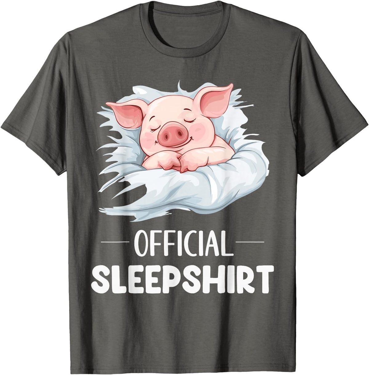Cute Sleeping Pig Nightgown Sleepwear Pajama Official Sleepshirt Cute Sleeping Pig Animal Lovers Pajama T-Shirt - Asphalt Grey