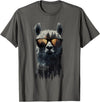 Funny Llama Lover Graphics Funny Alpaca Llama with Sunglasses Animal Graphic T-Shirt - Asphalt Grey