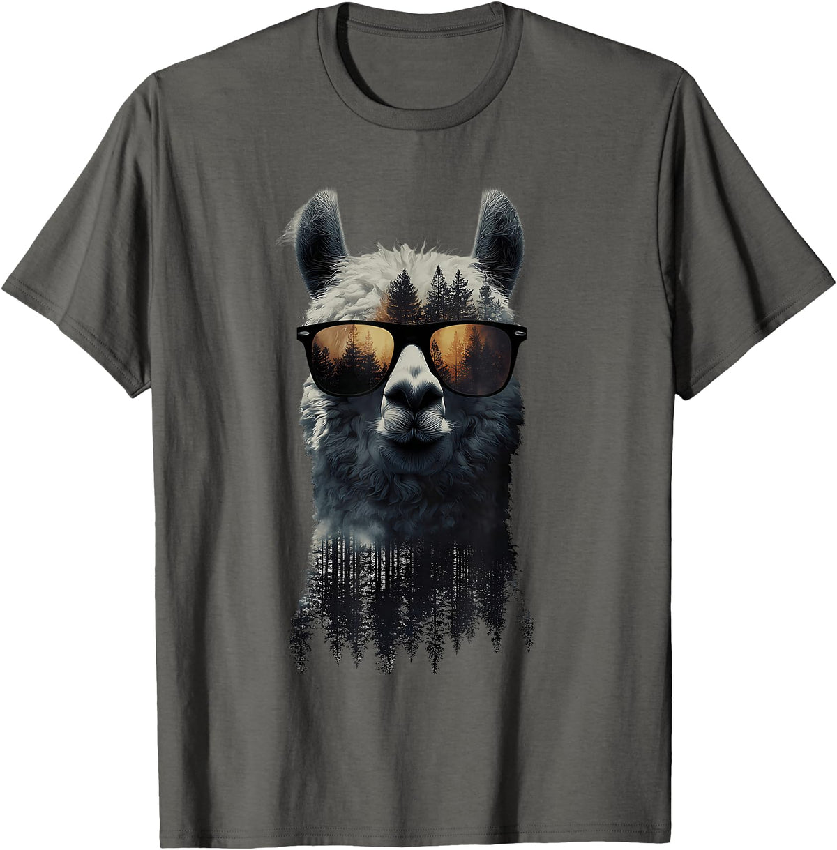 Funny Llama Lover Graphics Funny Alpaca Llama with Sunglasses Animal Graphic T-Shirt - Asphalt Grey