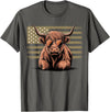 Funny Cow Farmer Gifts Highland Cow with Sunglasses and American Flag T-Shirt - Asphalt Grey