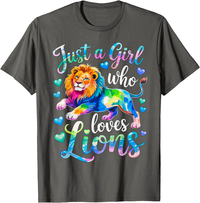 Funny Lion Lover Lion Animal Just a Girl Who Loves Lions T-Shirt - Asphalt Grey