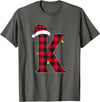 Awesome Letter K Initial Name Buffalo Plaid Christmas Pajama T-Shirt - Asphalt Grey
