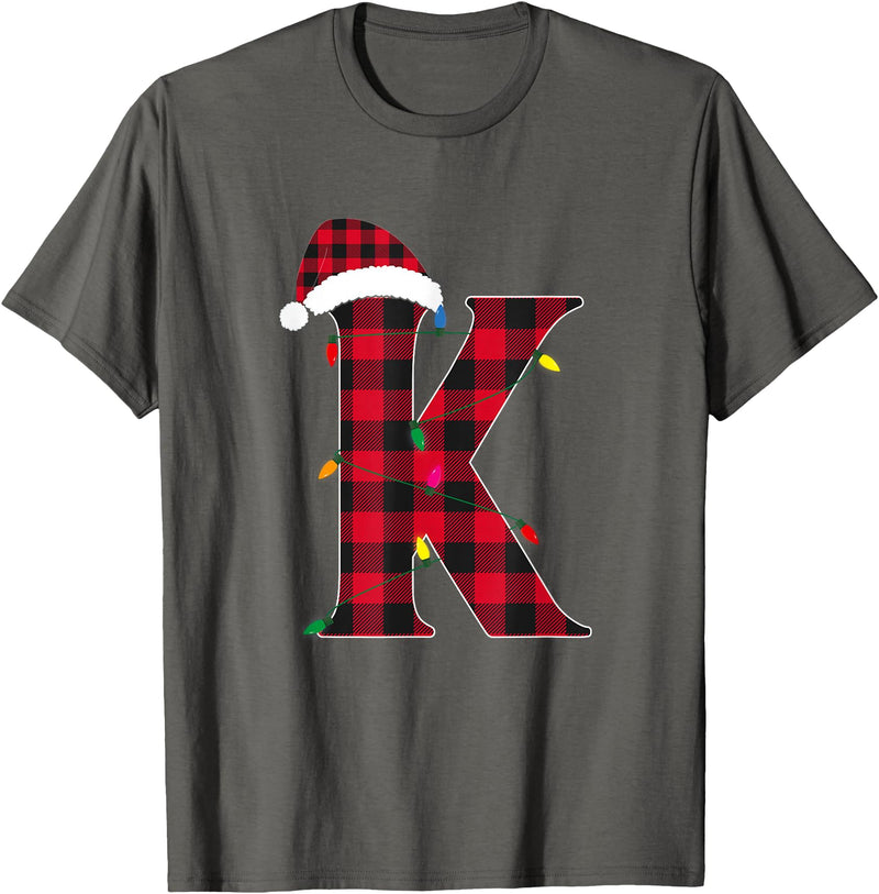 Awesome Letter K Initial Name Buffalo Plaid Christmas Pajama T-Shirt - Asphalt Grey
