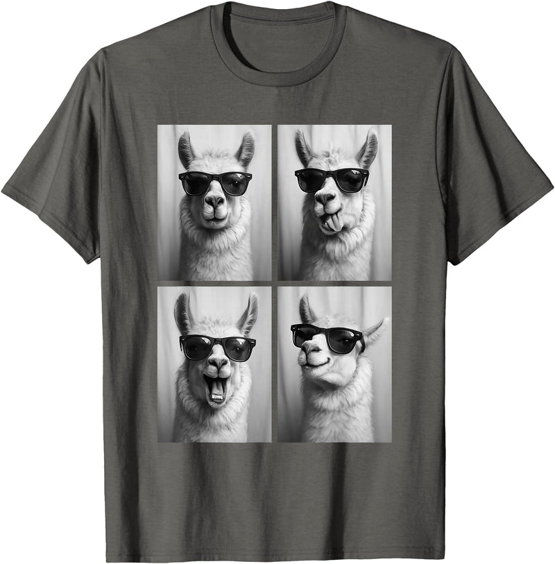 Funny Animal Selfie Booth Tee Cool Llamas Sunglasses Jungle Animal Meme Selfie Booth T-Shirt - Asphalt Grey