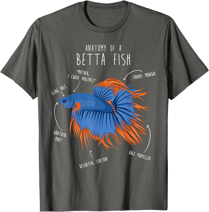 Cool Dog Gifts Betta Fish Siamese Fighting Fish Anatomy, Funny Aquarium Pet T-Shirt - Asphalt Grey