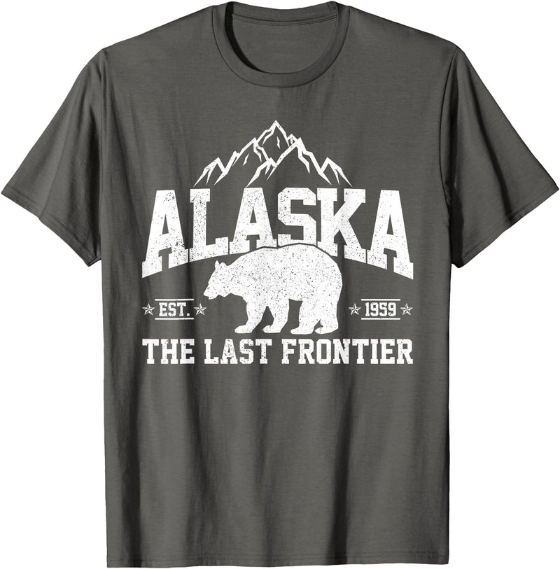We Love Alaska - T-Shirts & Souvenirs Alaska The Last Frontier EST 1959 Grizzly Bear Mountains T-Shirt - Asphalt Grey